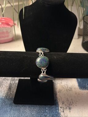 Sterling Silver Rainbow Calsilica Gemstone Bracelet